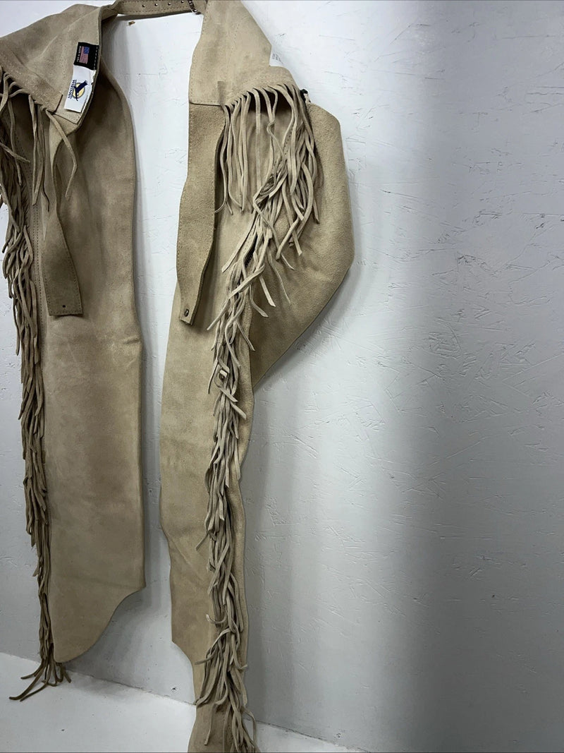 New Tan Whitman Show Chaps With Fringe Adjustable Waist 43” L-49