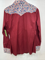 New Women’s Dickson Jenkins Red Design Long Sleeve Pearl Snap Size 36 II-16
