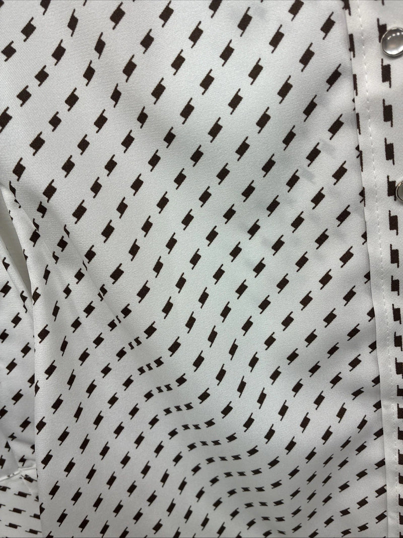 New Women’s Dickson Jenkins White Brown Long Sleeve Pearl Snap Size 30 KK-94