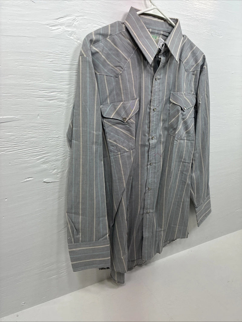 New men’s Mesquite Gray Stripe Long Sleeve Pearl Snap 16 Large F-70