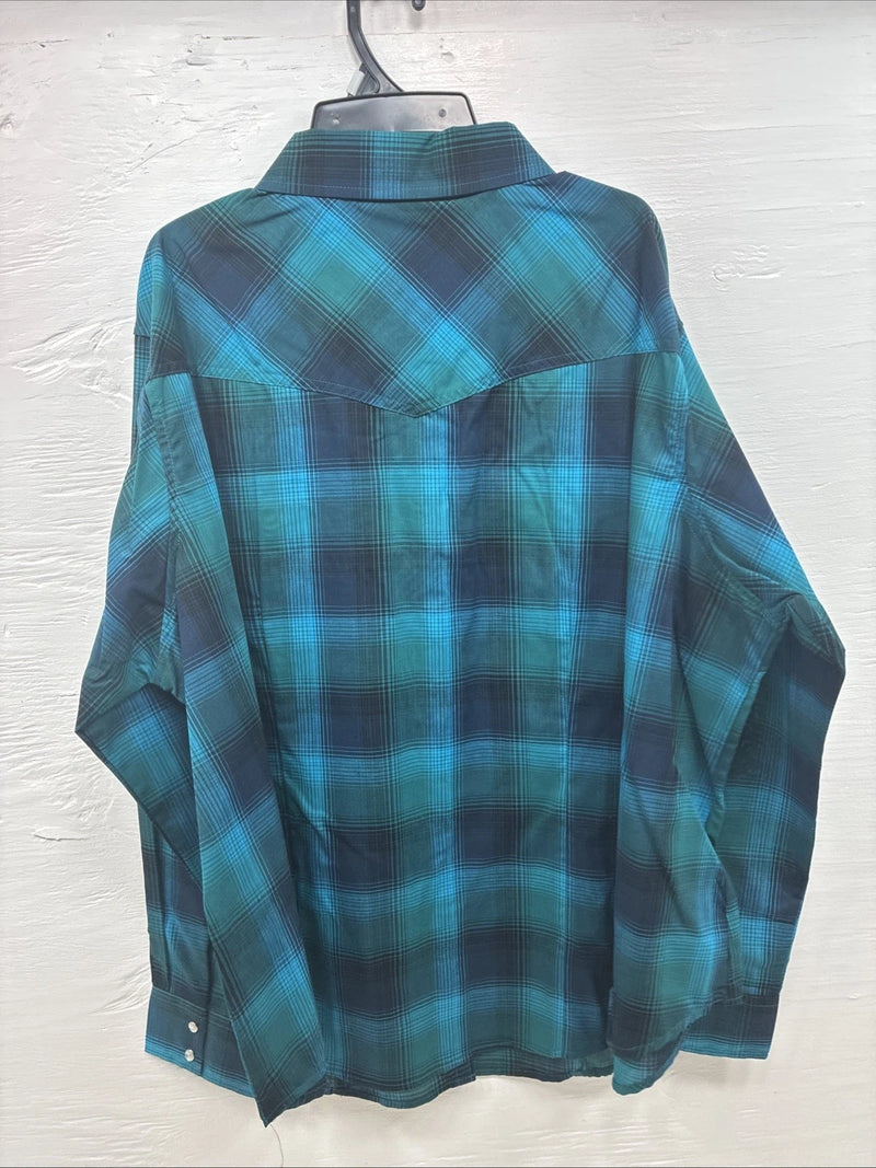 New Girls Cumberland Blue Plaid Long Sleeve Pearl Snap 3XL CC-112