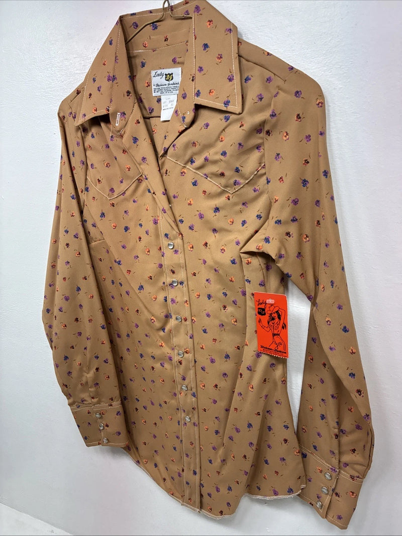 New Women’s Dickson Jenkins Orange Floral Long Sleeve Pearl Snap Size 30 MM-55