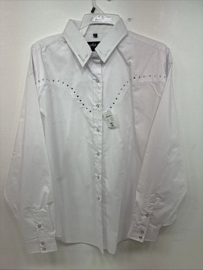 New Women’s White Horse White Gem Long Sleeve Pearl Snap 2XL GG-51