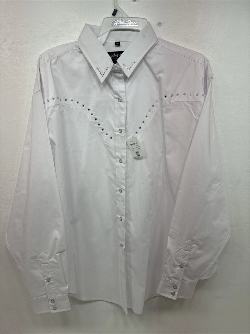 New Women’s White Horse White Gem Long Sleeve Pearl Snap 2XL GG-51