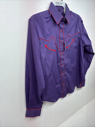 New Women’s White Horse Purple Red Long Sleeve Pearl Snap Small LL-72