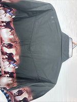 New Men’s ELY Cattleman Blue Black Horse Design Short Sleeve Pearl Snap Med J-96