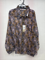New Women’s Cumberland Purple Yellow Print Long Sleeve Pearl Snap 2XL GG-40