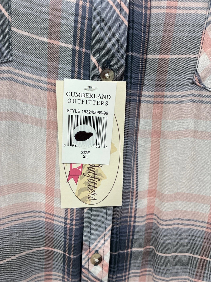 New Women’s Cumberland Pink Purple Plaid Long Sleeve Button Up XL GG-85