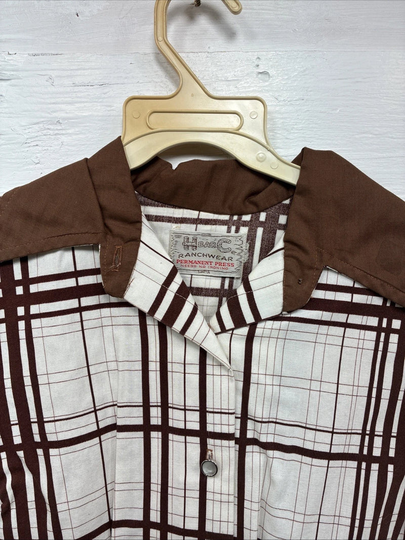 New Men’s H Bar C Brown White Stripe Long Sleeve Pearl Snap XS J-66