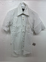 New Men’s Champion Western White Floral Short Sleeve Pearl Snap 14 Small AA-96