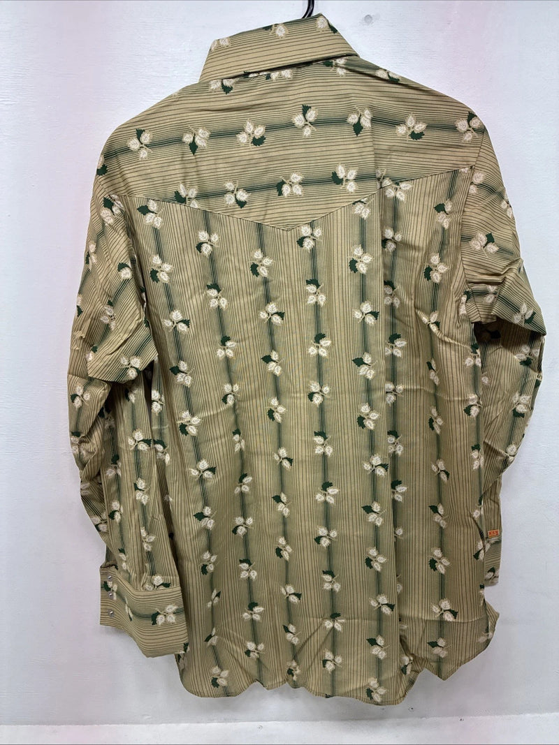 New Women’s ELY Plains Yellow Green Floral Long Sleeve Pearl Snap 16 X 33 II-11