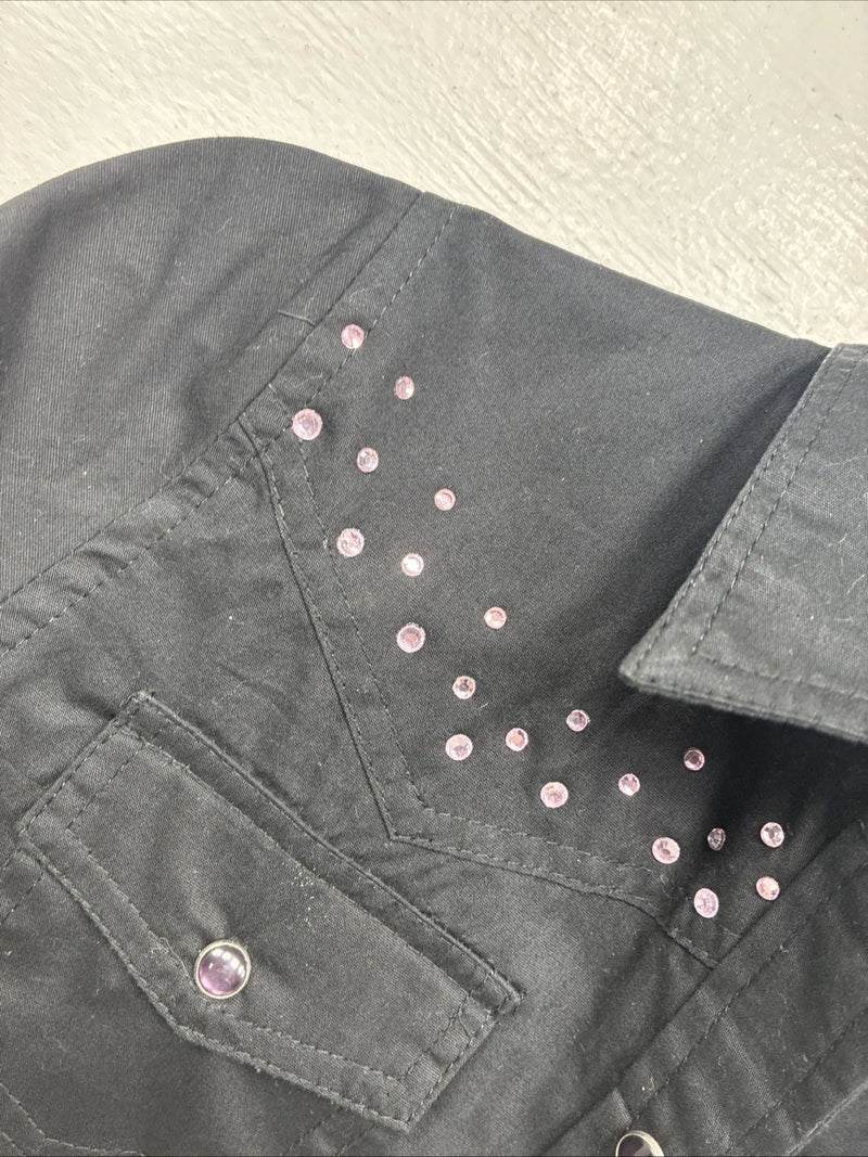 New Kids Cumberland Black Rhinestone Long Sleeve Pearl Snap Medium YY-19