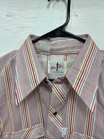 New Men’s Tem Tex Pink Multicolor Stripe Long Sleeve Pearl Snap 16 Large M-27