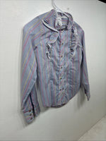 New Kids Kid Kountry Purple Stripe Long Sleeve Pearl Snap Size 10 TT-86
