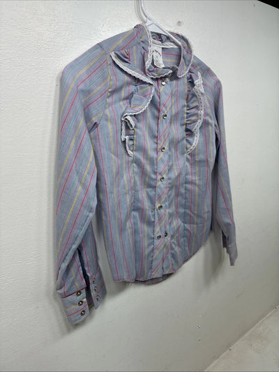 New Kids Kid Kountry Purple Stripe Long Sleeve Pearl Snap Size 10 TT-86