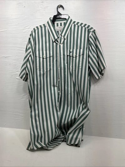 New Men’s Longhorn Teal Strip Short Sleeve Button Up 4XL E-51