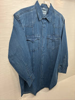 New Men’s Western Express Blue Jean Shirt Long Sleeve Pearl Snap 2XL H-25