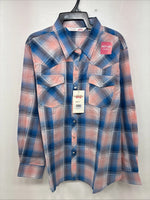 New Women’s Cumberland Pink Blue Plaid Long Sleeve Pearl Snap 1XL Plus GG-68