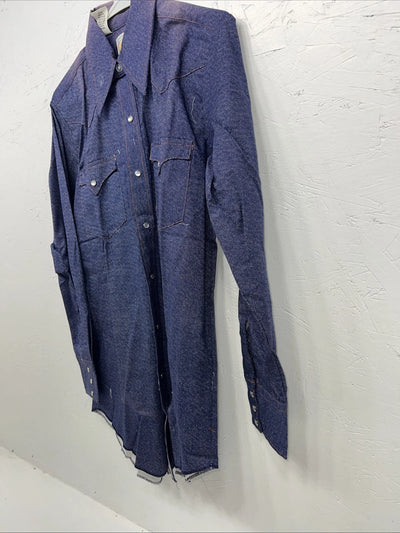New Men’s Denim Karman Western Wear Pearl Snap Shirt. 15 X 33 Medium A-170