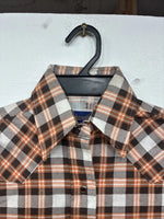 New Women’s Panhandle Slim Orange Plaid Long Sleeve Pearl Snap Size 30 KK-56
