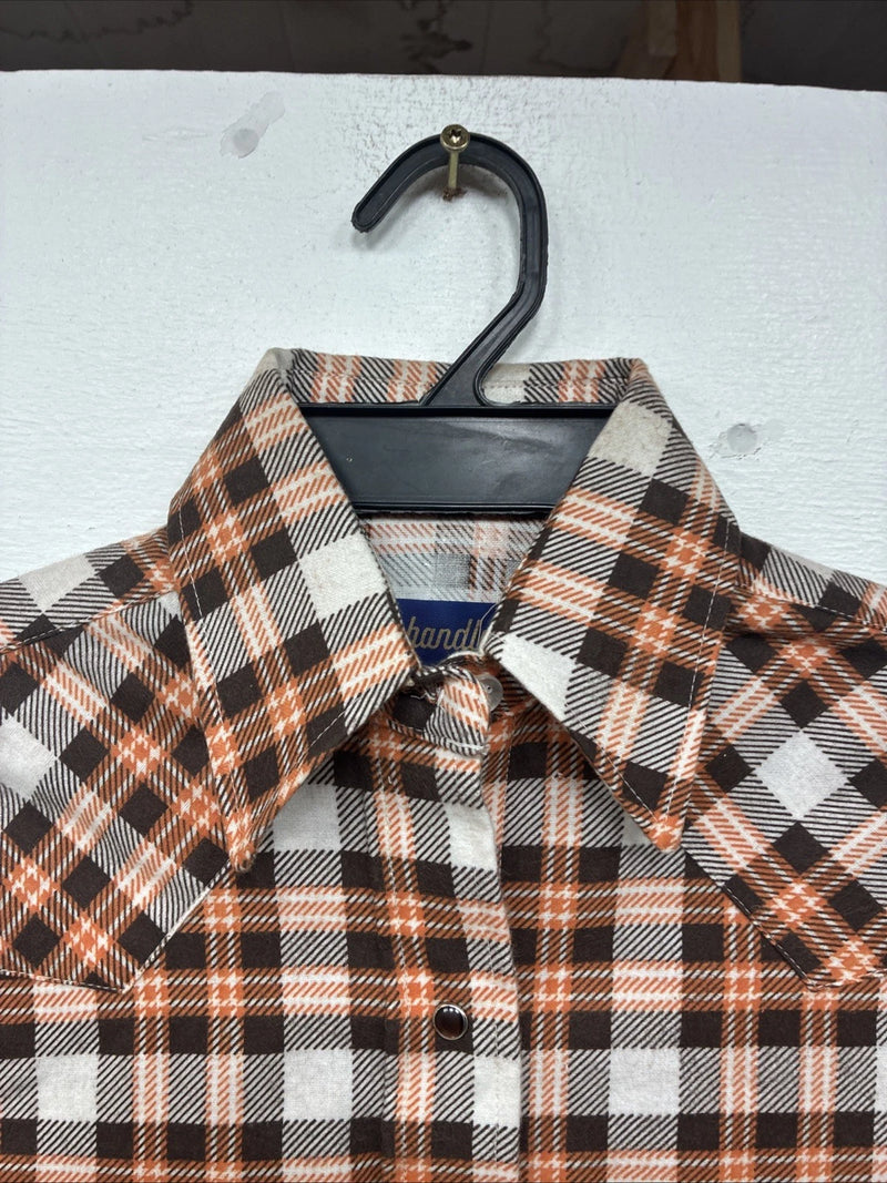 New Women’s Panhandle Slim Orange Plaid Long Sleeve Pearl Snap Size 30 KK-56
