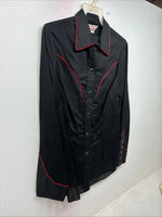 New Women’s H Bar C Black Red Long Sleeve Pearl Snap 36 TT-6