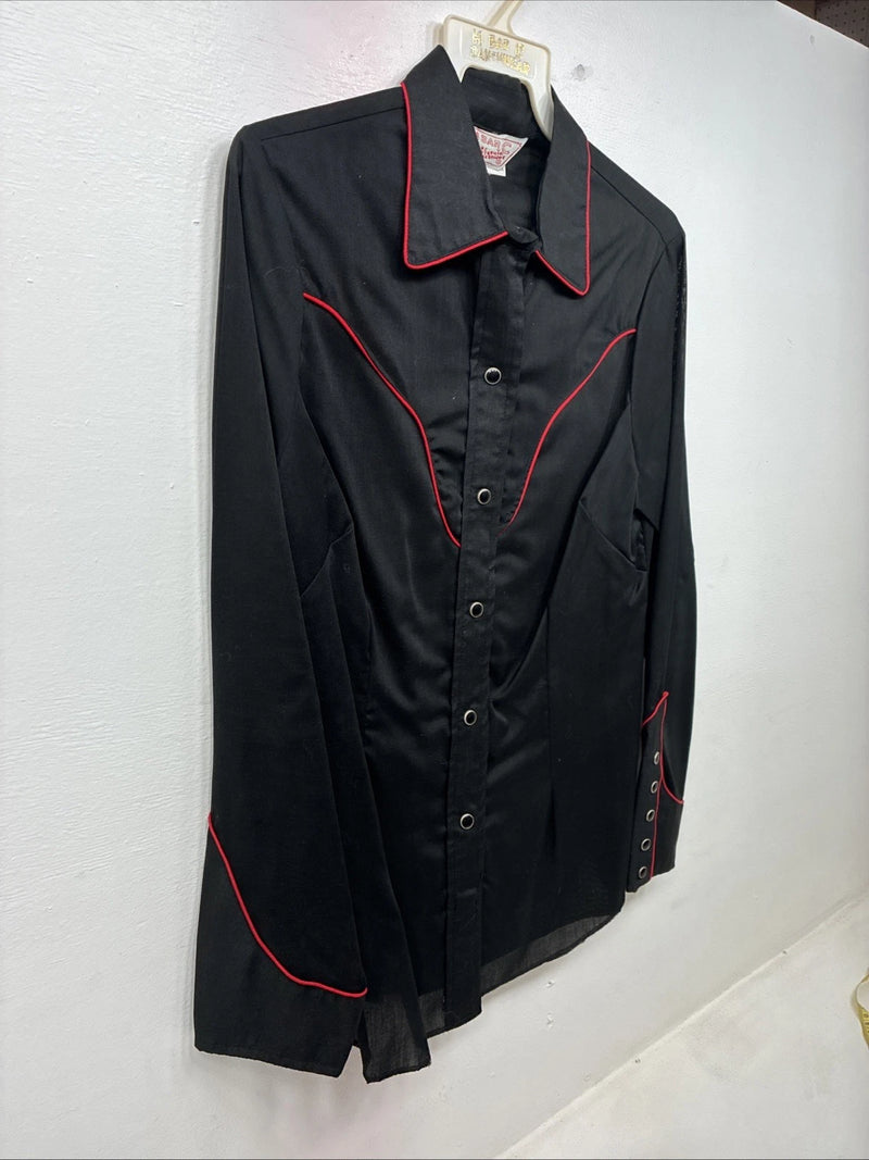 New Women’s H Bar C Black Red Long Sleeve Pearl Snap 36 TT-6