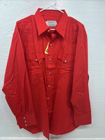 New Men’s H Bar C Simple Red Long Sleeve Pearl Snap 17.5 X 35 XL R-58