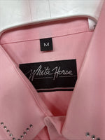 New Women’s White Horse Pink Gem Long Sleeve Pearl Snap Medium II-76