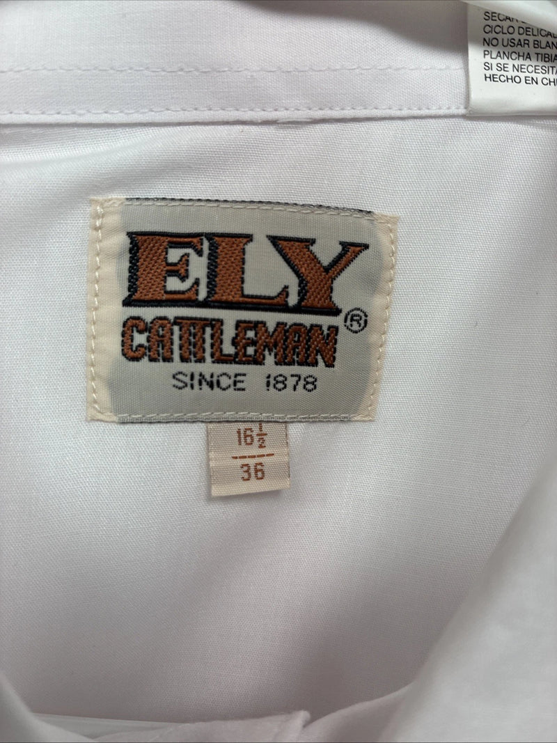 New Men’s ELY Cattleman White Long Sleeve Pearl Snap 16.5 X 36 Large X-105