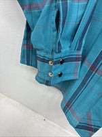 New Women’s Country Charmers Blue Plaid Long Sleeve Pearl Snap Size Large YY-117