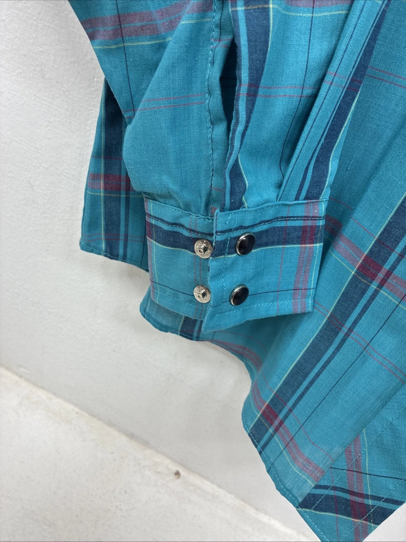 New Women’s Country Charmers Blue Plaid Long Sleeve Pearl Snap Size Large YY-117