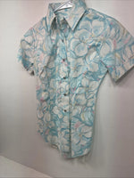 New Women’s H Bar C Blue Floral Short Sleeve Pearl Snap Size 30 DD-155