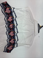 New Women’s Cumberland White Flag Design Short Sleeve Pearl Snap Large II-67
