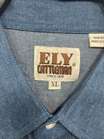 New Men’s ELY Cattleman White Blue Tan Western Long Sleeve Pearl Snap XL R-55