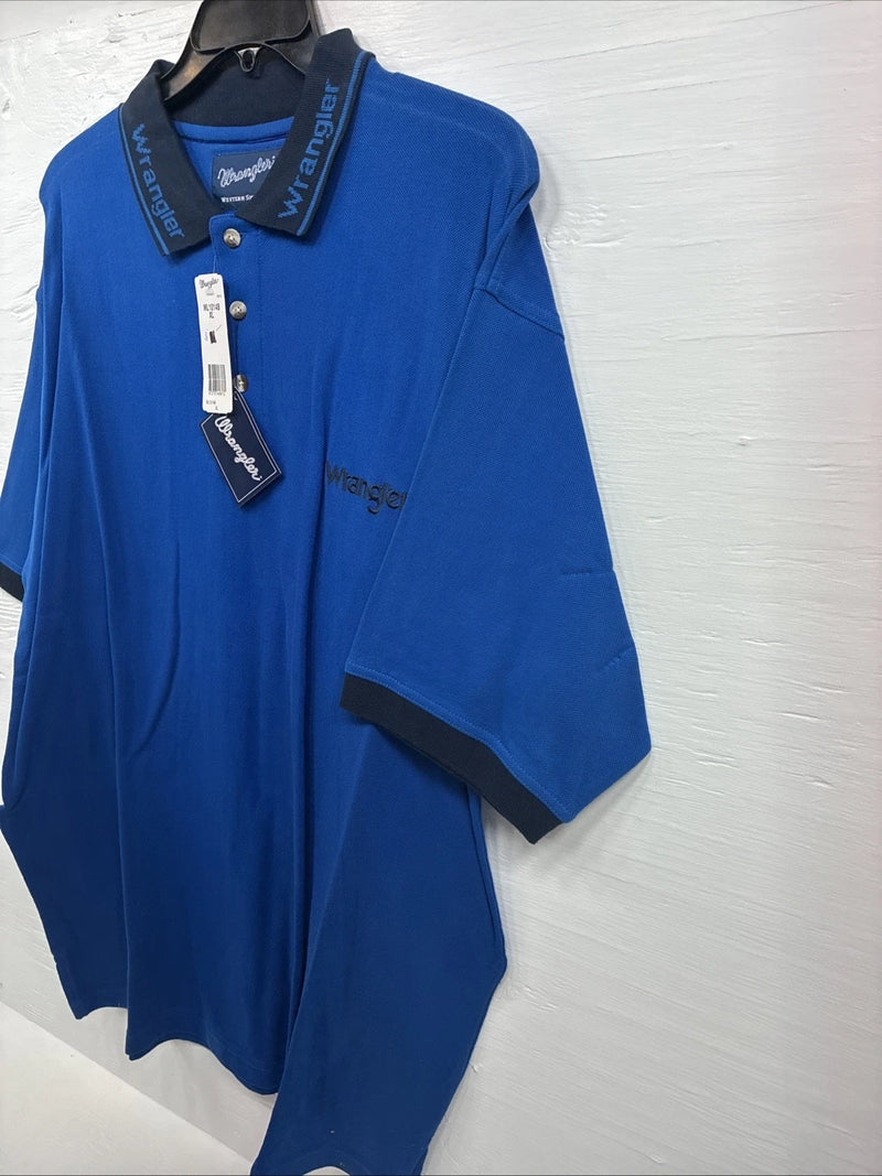 New Men’s Wrangler Blue Black Short Sleeve Polo Shirt XL R-37