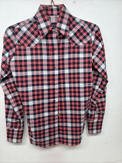 New Women’s Panhandle Slim Red Plaid Long Sleeve Pearl Snap Sis E32 MM-52