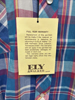 New Men’s ELY Cattleman Blue Multicolor Plaid Long Sleeve Pearl Snap Large X-17