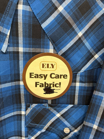 New Men’s ELY Cattleman Blue Flannel Long Sleeve Pearl Snap 4XL E-80