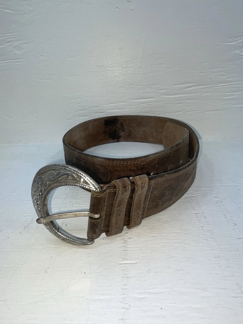 New Brown Genuine Leather Tooled 28” Belt #25000 JJ-107