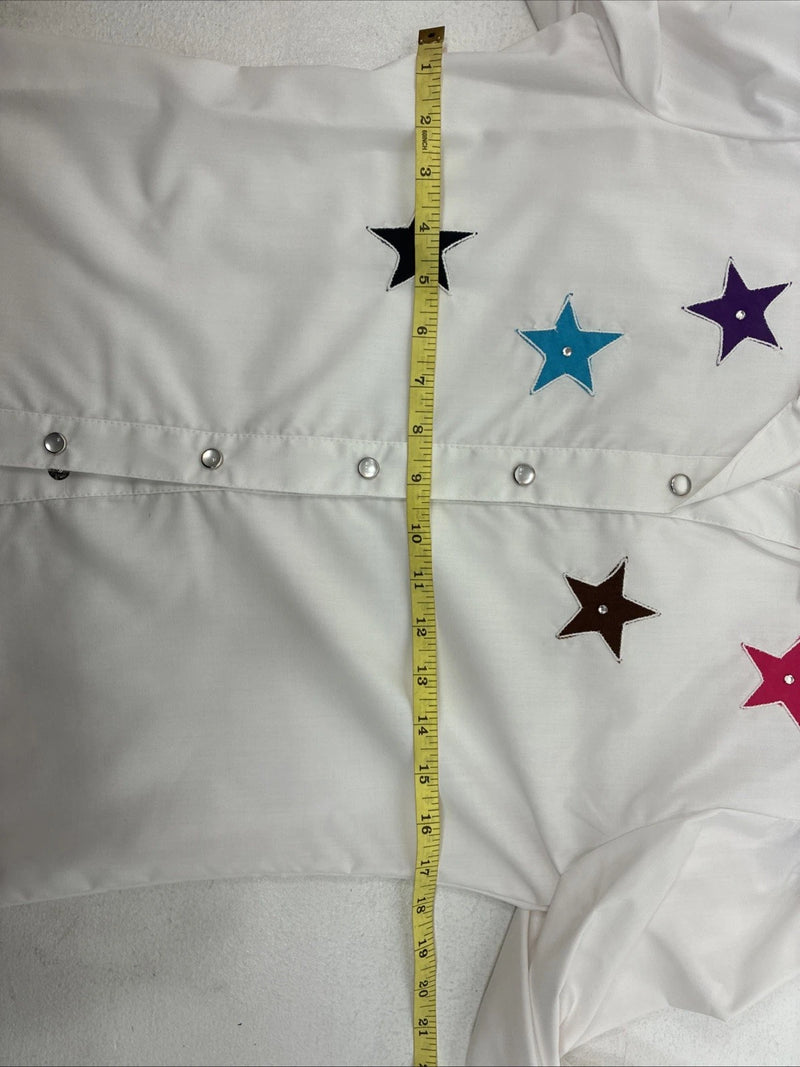 New Women’s H Bar C White Design Long Sleeve Pearl Snap Size 28 KK-49