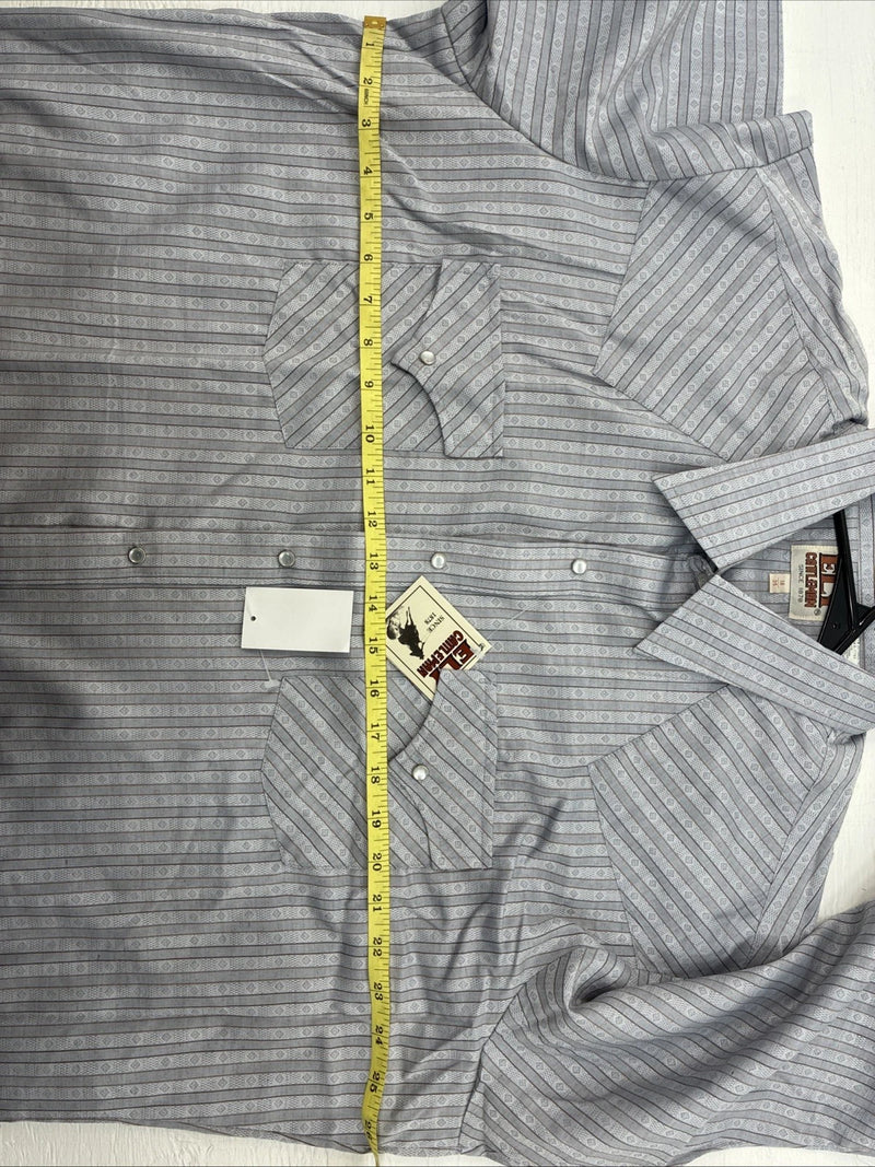 New Men’s ELY Cattleman Gray Stripped Long Sleeve Pearl Snap 18 2XL AA-69