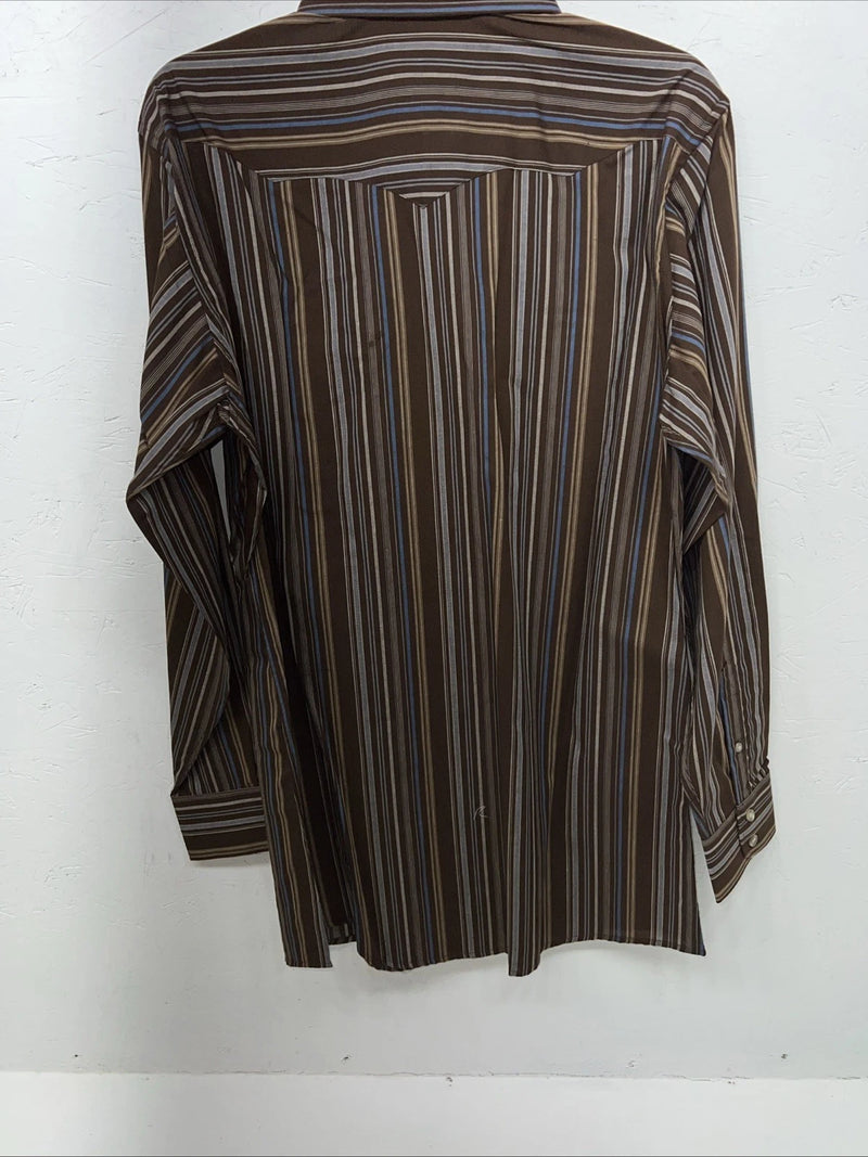 New Men’s Brown White House Long Sleeve Button Up Shirt. Large P-60