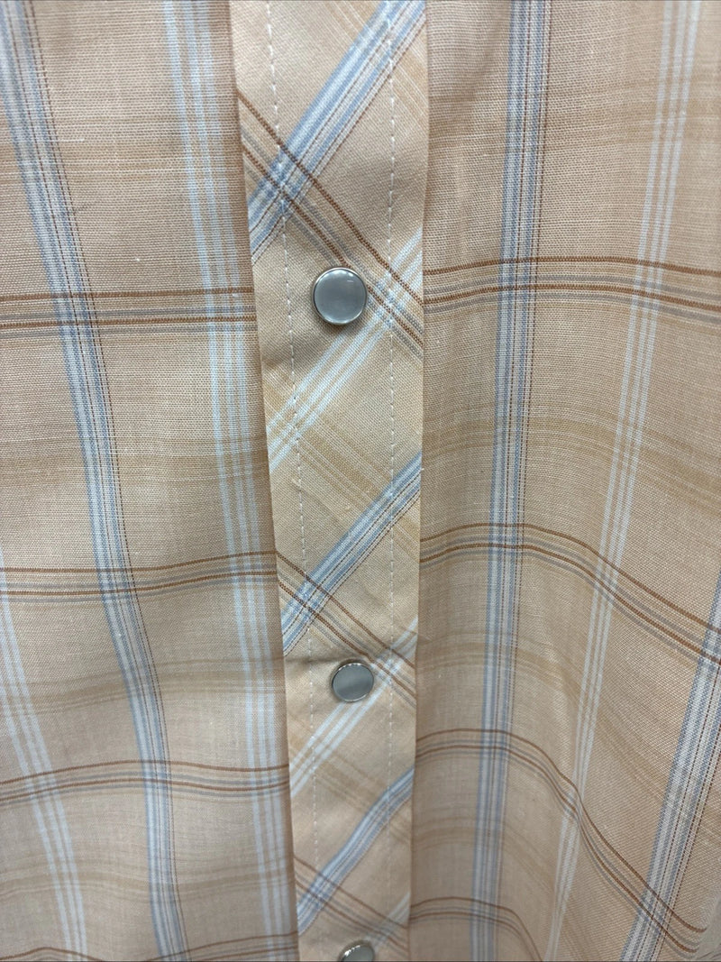 New Men’s ELY Cattleman Orange Plaid Short Sleeve Pearl Snap Large CC-68