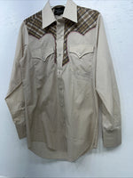 New Men’s Champion western Tan Long Sleeve Pearl Snap 14.5 X 33 Small A-191