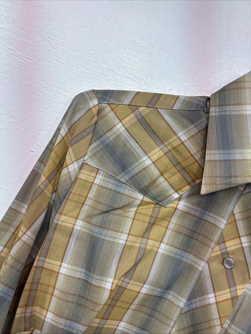 New Women’s Champion Western Yellow Plaid Long Sleeve Pearl Snap Size 12 LL-109