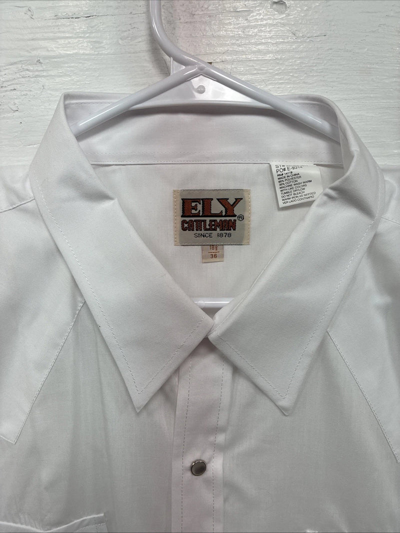 New Men’s ELY Cattleman White Long Sleeve Pearl Snap 18.5 X 36 2XL X-75