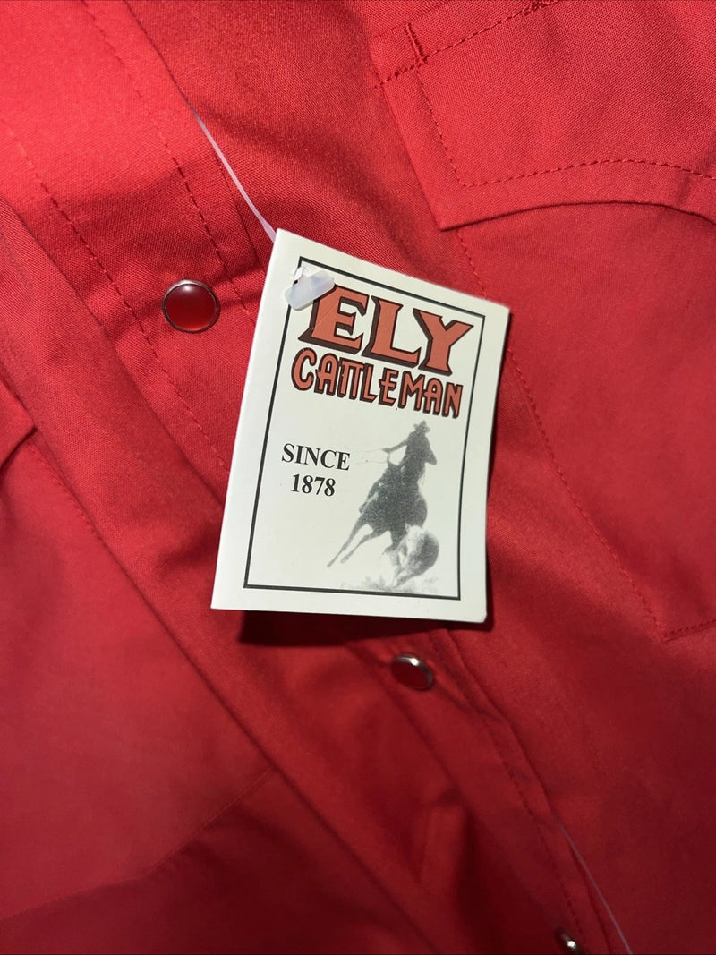 New Men’s Red ELY Cattleman Long Sleeve Pearl Snap Shirt. 16x35 L P-59