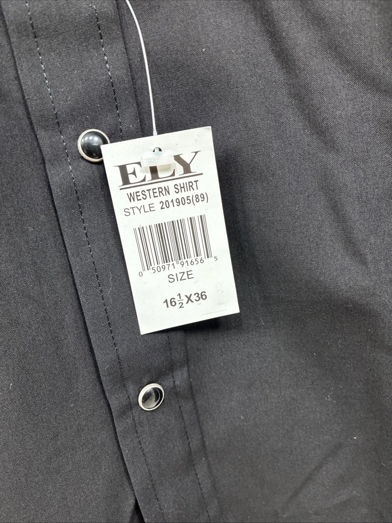 New Men’s ELY Cattleman Black Long Sleeve Pearl Snap 16.5 X 36 Large AA-5 