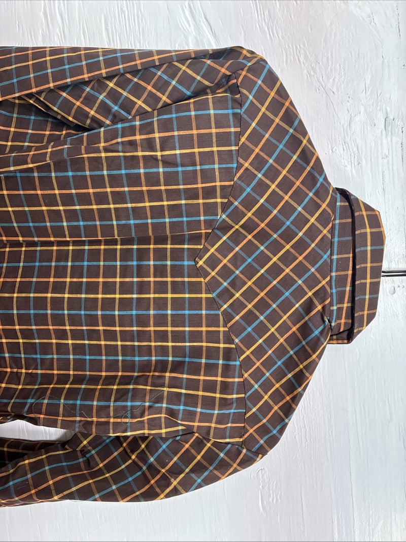New Men’s LEE Brown Plaid Long Sleeve Pearl Snap 14.5 Small M-55